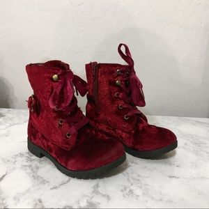 Girls Red Velvet Suede Boots Sz 8 Toddler